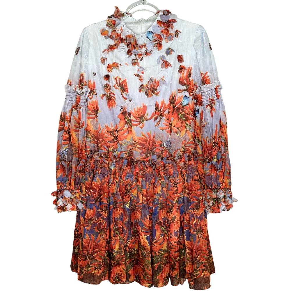 BURRYCO Women's Size 10 Gorgeous White Floral Butterfly Mid Whimsical Dress NWT